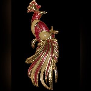 Vintage Bird of Paradise Goldtone Enamel